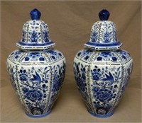 Hand Painted Blue Delfts Lidded Jars.