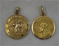 TWO GOLD RELIGIOUS CHARMS/PENDANTS, 10K ST.