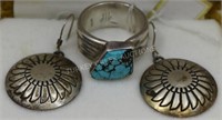 SIGNED STERLING SILVER KINGMAN TURQUOISE RING & PR