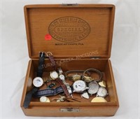 TURK'S HEAD CIGAR BOX WITH VARIOUS WATCHES AND