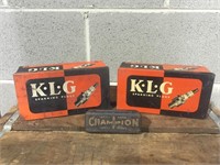 2 X KLG spark plug tins & Champion sprk plug tin