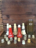 Mixed lot plastic oil bottle tops, caps & bottle
