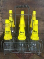 Genuine oil bottles  with Visco tops, cap & basket