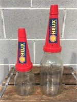 Genuine oil bottles with Shell Helix tops x 2