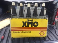 Original Shell XMO oil bottle rack, bottles & tops