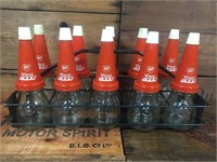 Genuine oil bottle with Bp Visco  tops & basket