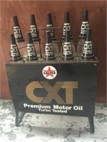 Caltex CXT oil rack  with bottles & plastic tops