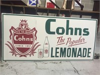Original Cohns lemonade enamel sign approx 6x 3 ft