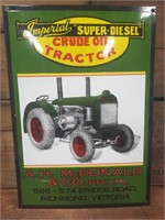 Imperial super diesel tractor enamel sign copy
