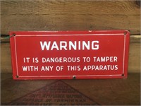 Warning red enamel sign