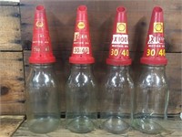 4 x genuine litre oil bottles & X-100 plastic tops