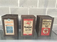 Texaco, Mobiloil & coralite 4 imperial gallon tins