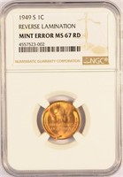 Certified 1949-S Lincoln Cent Mint Error.