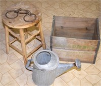 ANTIQUE CRATE, STOOL, WATERING CAN ! BSE