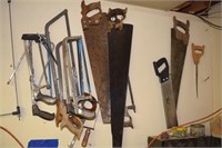 WALL FULL OF HANDSAWS , SOME VINTAGE ! BSE