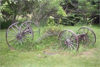 ANTIQUE WAGON WHEELS & FRAME ! BY