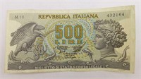 Italian 500 Lire Paper Bill