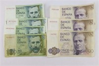 7pc Spanish Pesetas Paper Bills