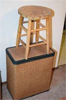 ANTIQUE STOOL & VINTAGE CLOTHES HAMPER ! LR