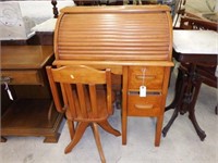 Lot #109 Childs maple roll top desk and chair