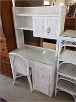 Lot #112 White wicker four drawer desk with