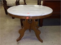 Lot #81 Oak marble top lamp table