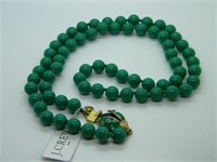 Green Bead Necklace w/ Ladybug Clasp