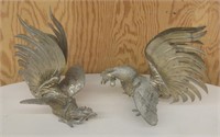 Set of 2 Brass Fighting Roosters - 9" Tall