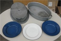 Enamelware - Large Nesco Roaster & 3 Plates