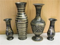 4 Brass Vases - Tallest Is 10.25"
