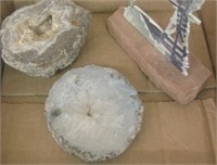 2 Geodes and 6.5" Windmill Statue Box Lot