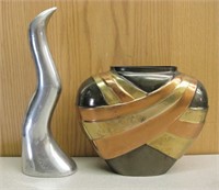 Metal Candlestick Holder & Metal Decorative Vase