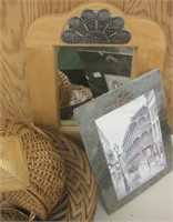 Slate Painting, Wood Mirror,  Baskets Lot