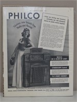 Vintage Philco Radio Boarded Ad