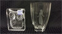 Pair-Glass Owl Paperweight Marked Daum France