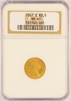 Rare Uncirculated 1867-S $2.50 Liberty.