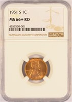 Gem+ Certified 1951-S Lincoln Cent.