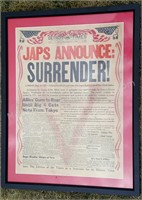 1945 World War II Detroit Times Framed Paper