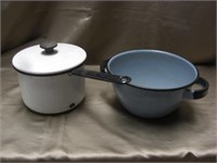 Enameled Metal Sauce Pan w/Lid & Handled Bowl