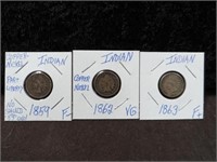 1859, 1862, & 1863 Indian Head Pennies