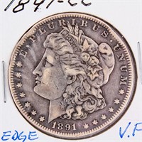 Coin 1891-CC Morgan Silver Dollar Fine W/ Dings