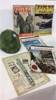Military Helmet & 5 WW II Japanese Magazines