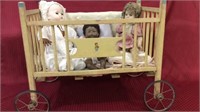 Vintage Painted Baby Craddle w/ Wire Wheels