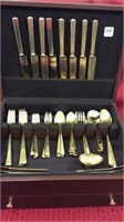 Set of Gold Finish Flatware in Case