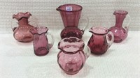 Group of 6 Cranberry & Crystal Handled Sm.