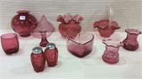 Group of 10 Various Cranberry Pieces-Mostly Fenton