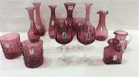 Lg. Group of 14 Pieces of Pilgrim Cranberry Glass-