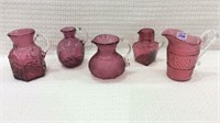 Group of 5 Sm. Various Cranberry Crystal Handled