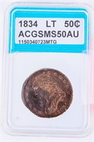 Coin 1834 Bust Half Dollar ACGS MS.50 AU