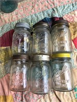 6 pint size old Ball canning jars
